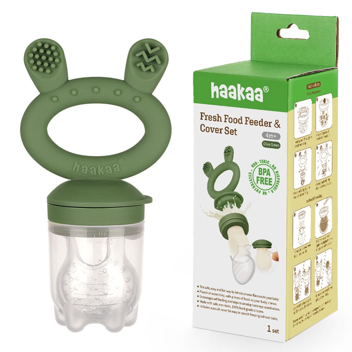 Haakaa Fresh Food Feeder & Cover Set Olive Green