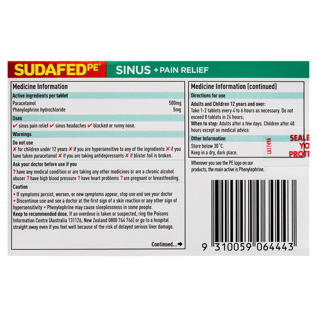 Thumbnail Sudafed PE Sinus + Pain Relief 48 Tablets