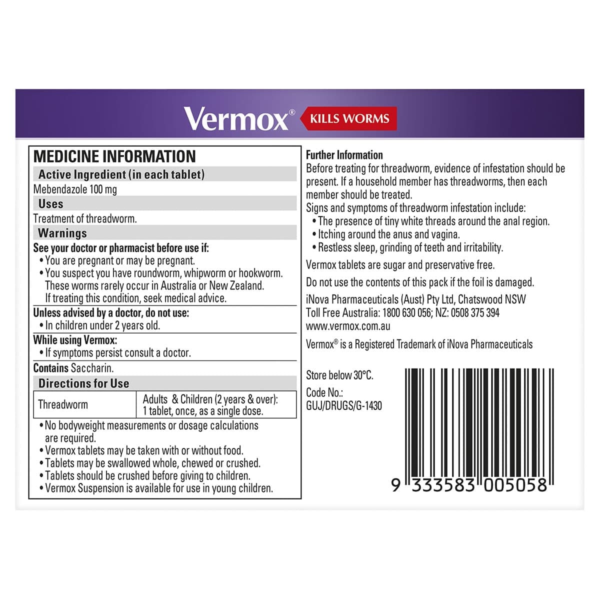 Thumbnail Vermox Worming Treatment 4 Orange Flavoured Tablets