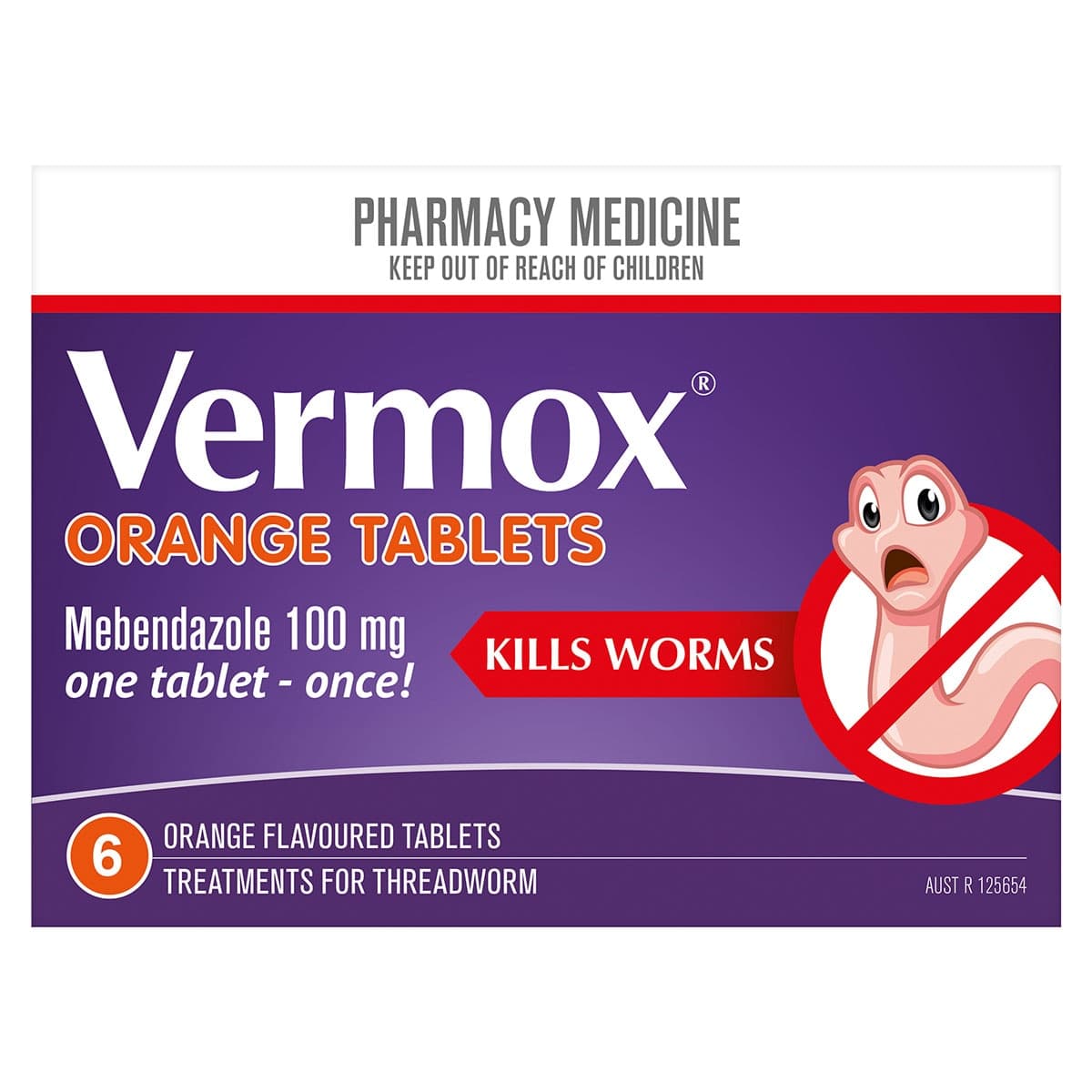 Vermox Worming Treatment 6 Orange Flavoured Tablets