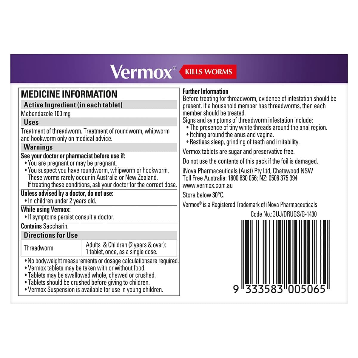 Thumbnail Vermox Worming Treatment 6 Orange Flavoured Tablets