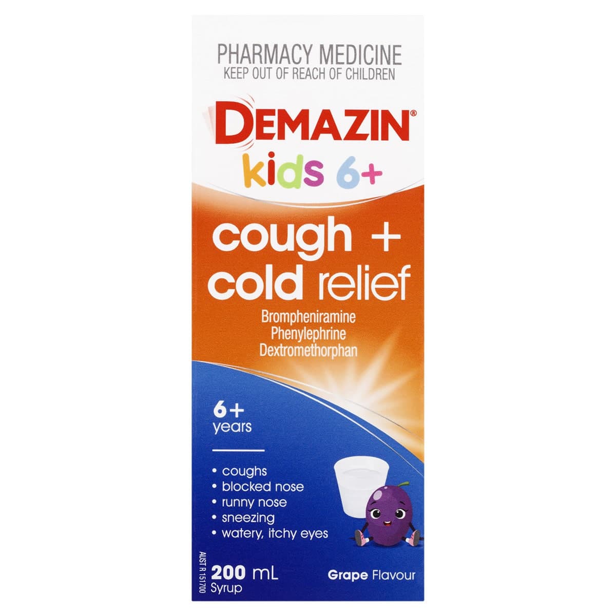 Demazin Kids 6+ Years Cough & Cold Relief Syrup Grape 200ml