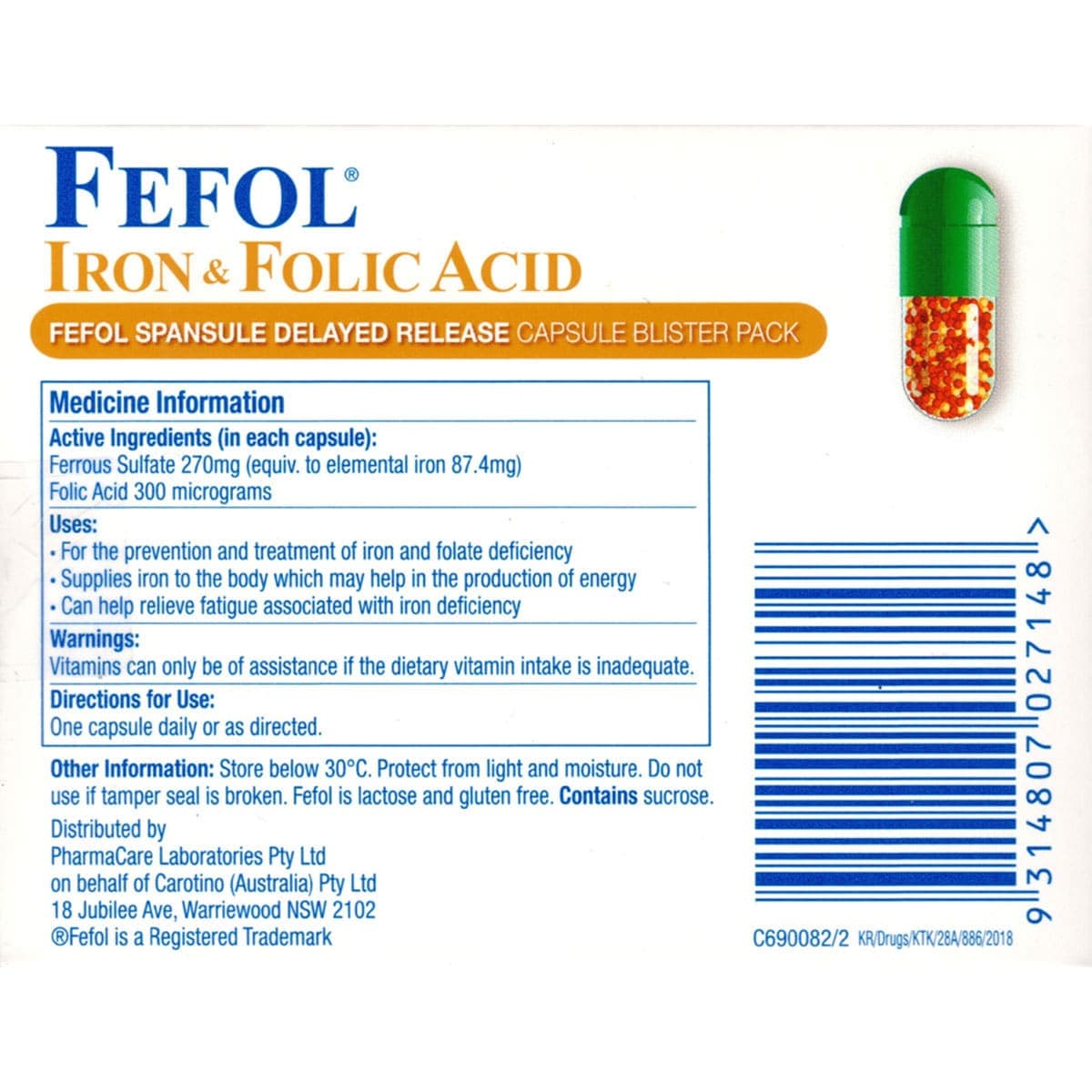 Thumbnail Fefol Iron & Folic Acid 60 Capsules