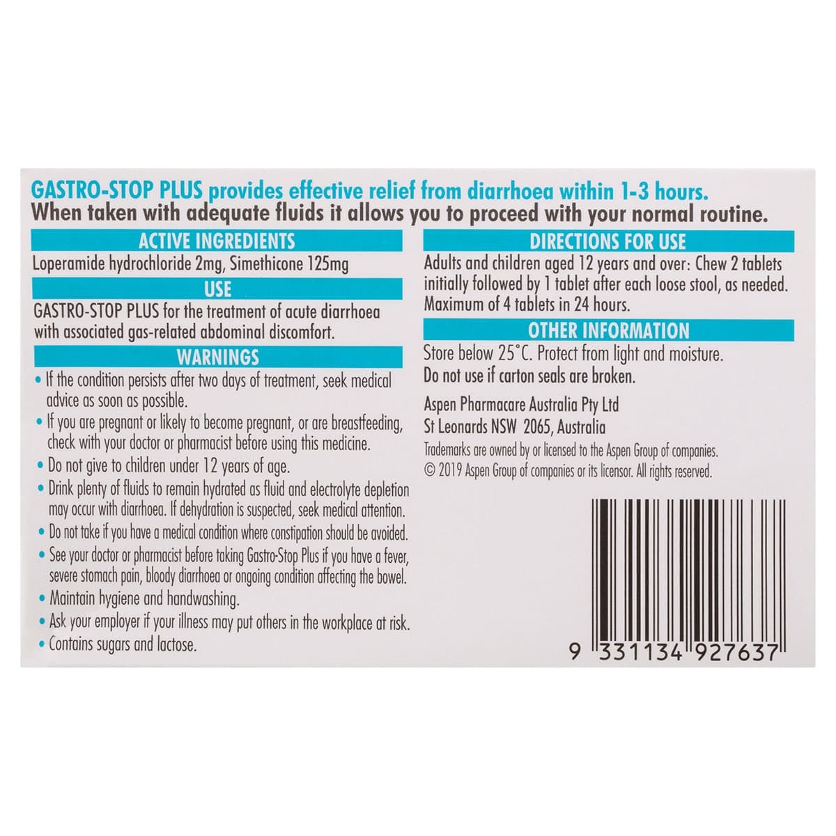 Thumbnail Gastro-Stop Plus Diarrhoea + Wind Pain Relief 12 Chewable Tablets