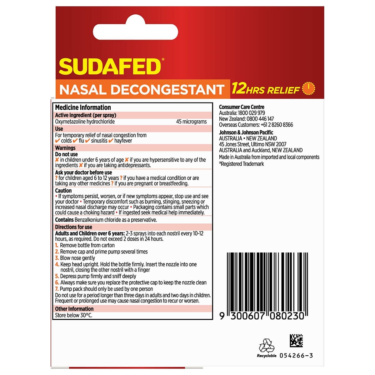 Thumbnail Sudafed Nasal Decongestant Spray 12 Hour Relief 2 x 20ml Value Pack