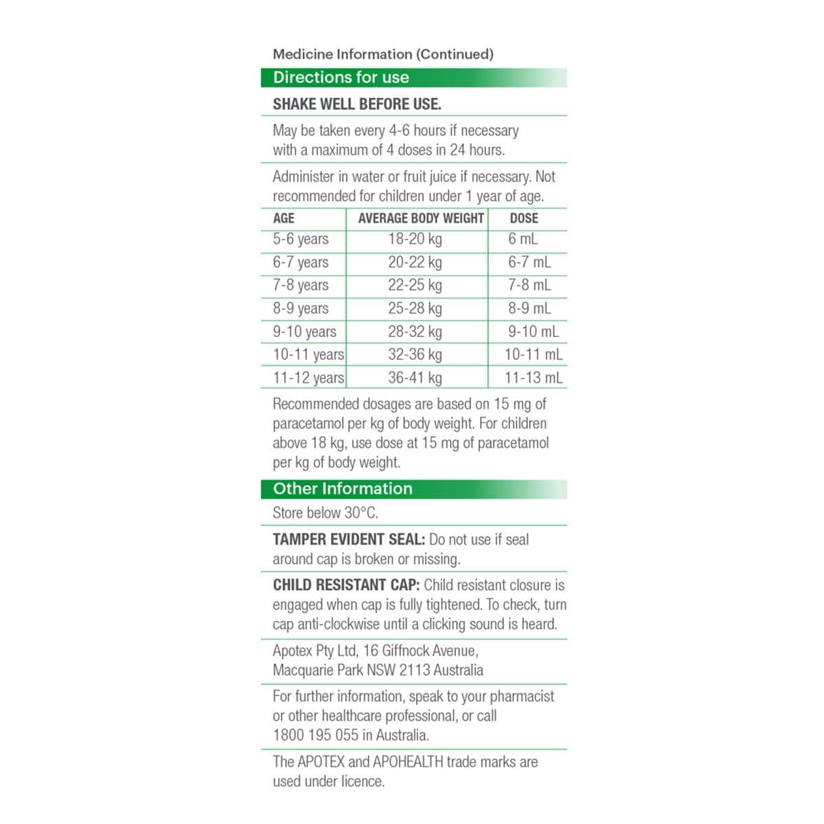 Thumbnail APOHEALTH Childrens Paracetamol 6 - 12 Years 200ml