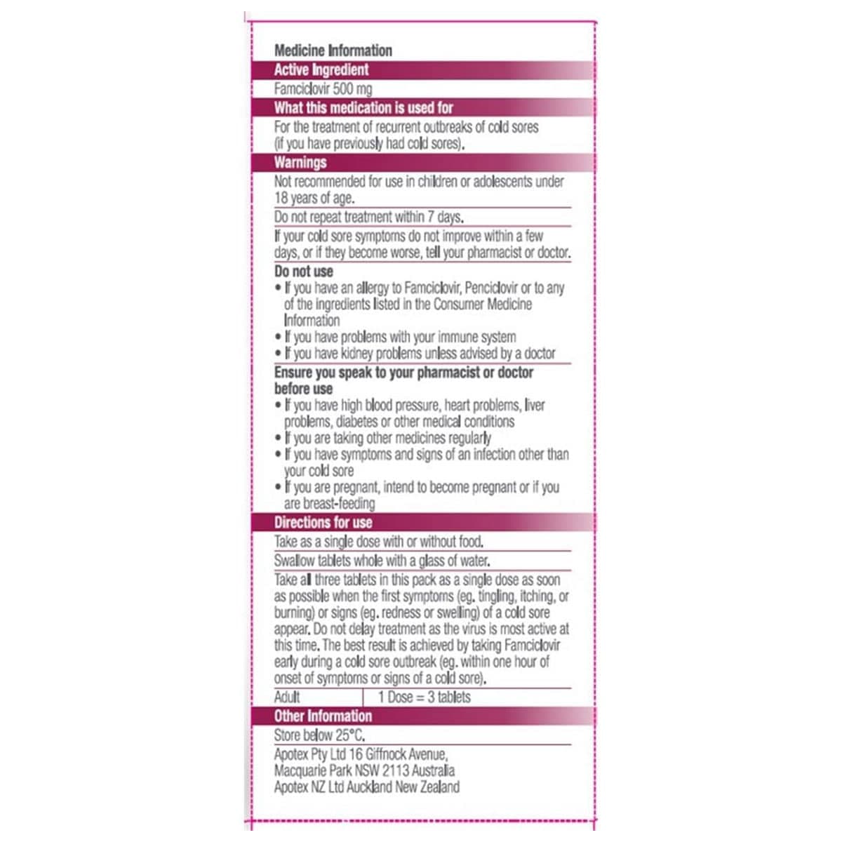 Thumbnail APOHEALTH Famciclovir (500mg) Famciclovir Once 3 Tablets