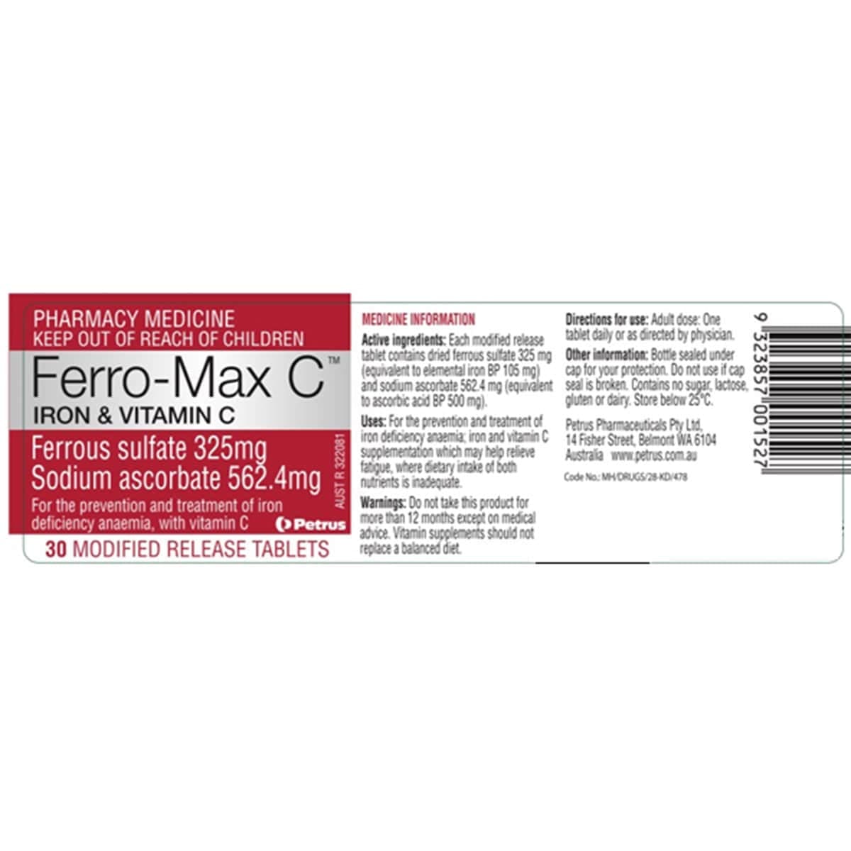 Thumbnail Ferro-Max C Iron & Vitamin C 30 Tablets