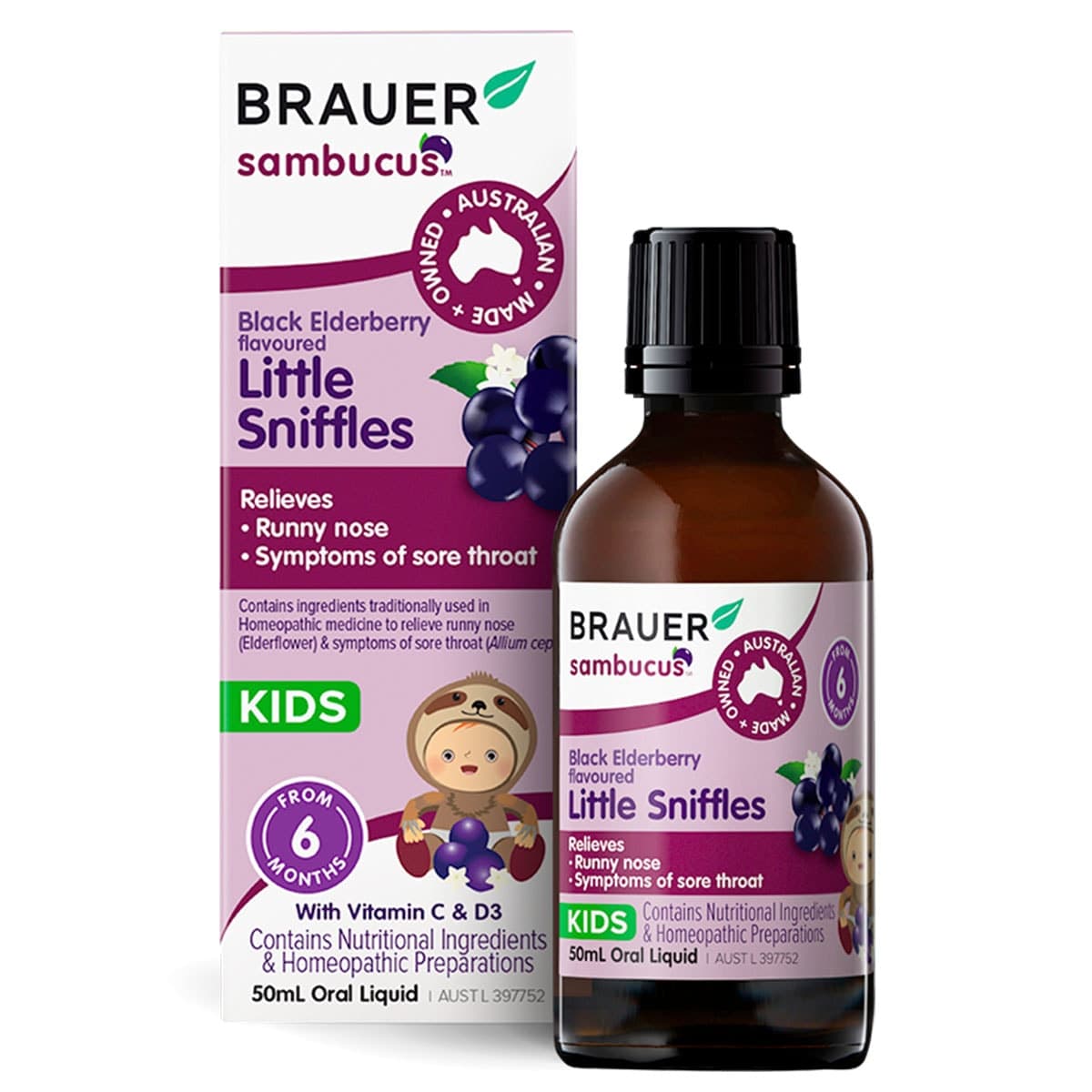 Brauer Sambucus Black Elderberry Kids Little Sniffles 50Ml