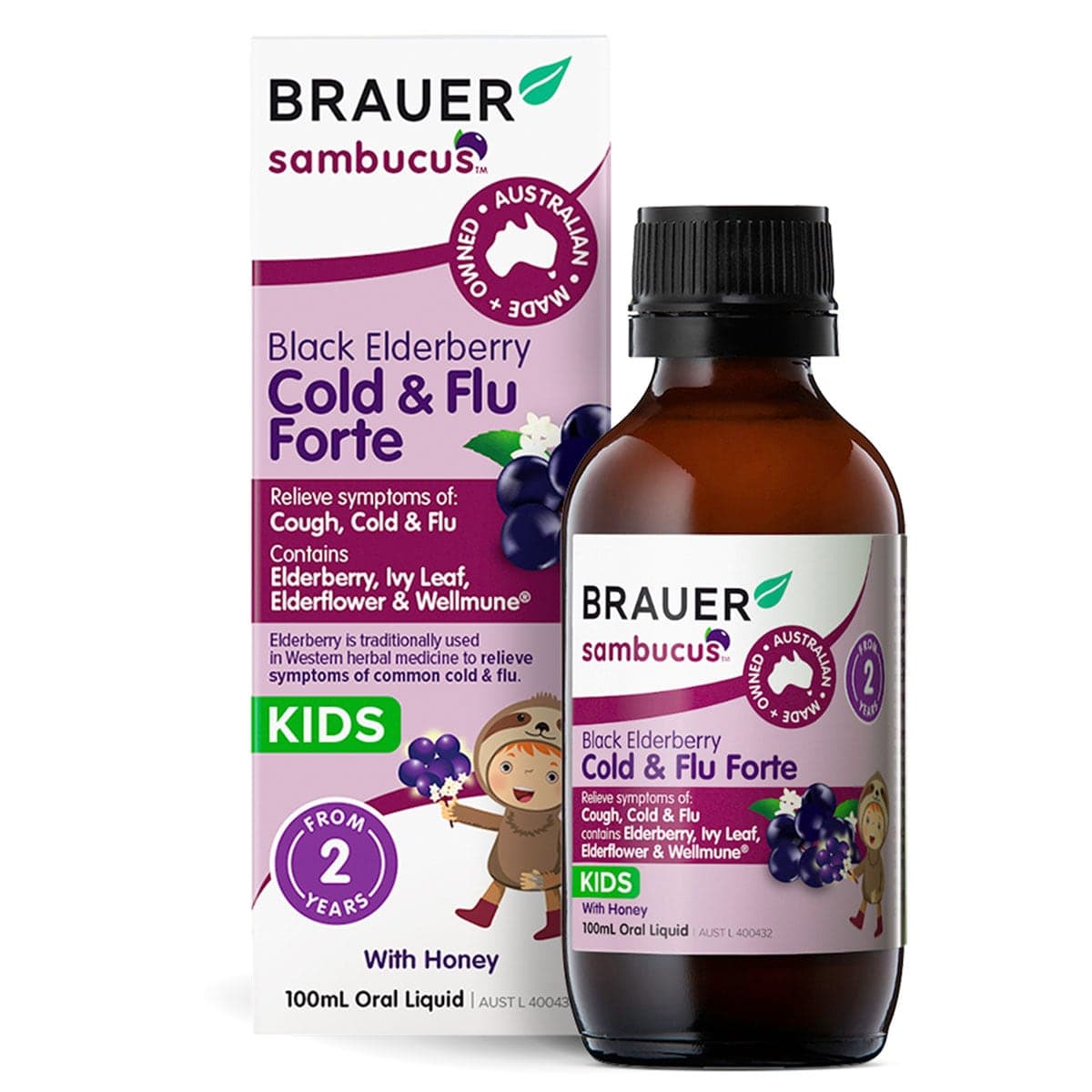 Brauer Sambucus Black Elderberry Kids Cold & Flu Forte 100Ml