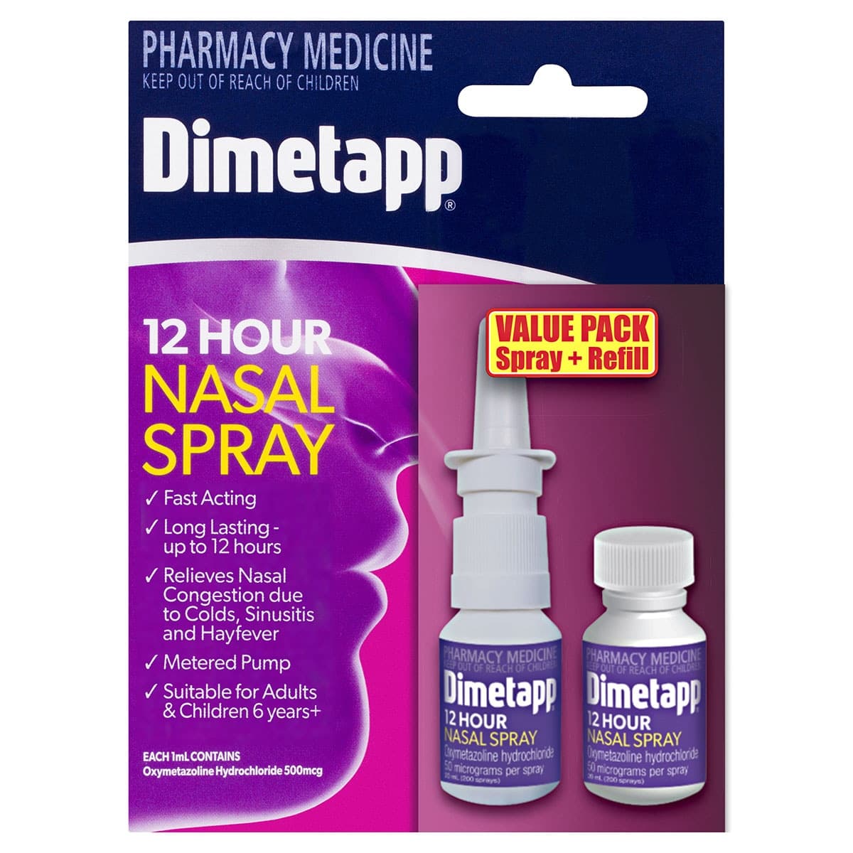 Dimetapp Adult 12 Hour Nasal Spray 20ml + Refill 20ml