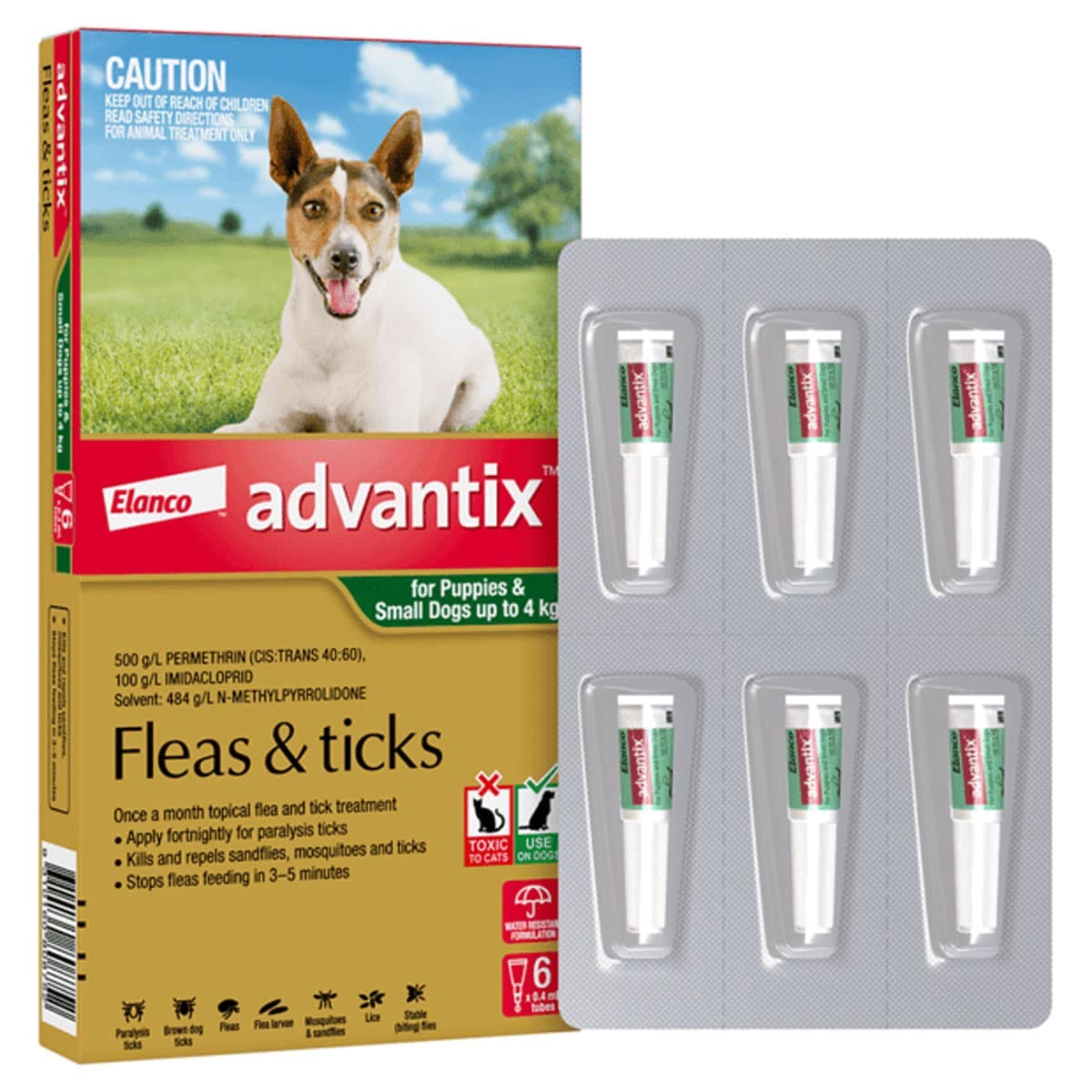 Advantix For Puppies & Small Dogs Up To 4Kg Green 6 Pack