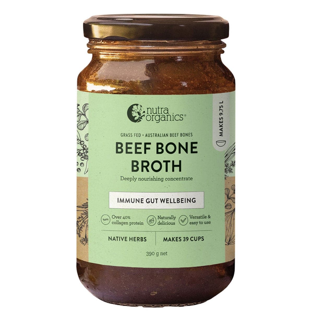 Nutra Organics Beef Bone Broth Concentrate Native Herbs 390G