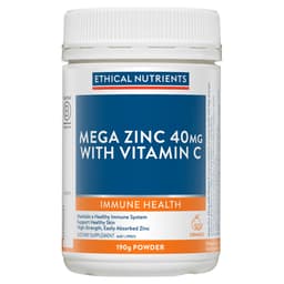 Ethical Nutrients Mega Zinc 40Mg With Vitamin C Orange 190G Powder