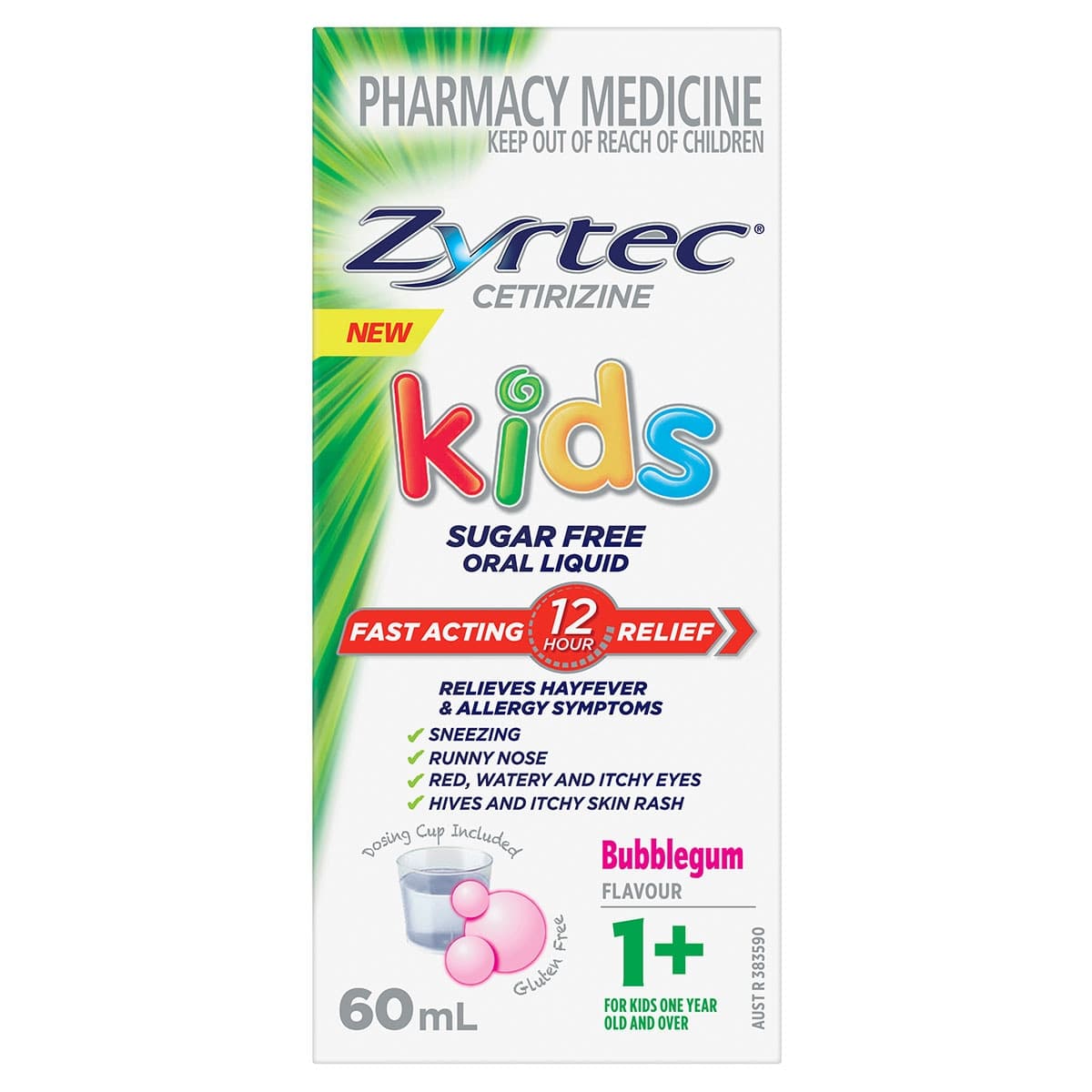 Zyrtec Kids Fast Acting Allergy & Hayfever Relief Oral Liquid Bubblegum 60ml