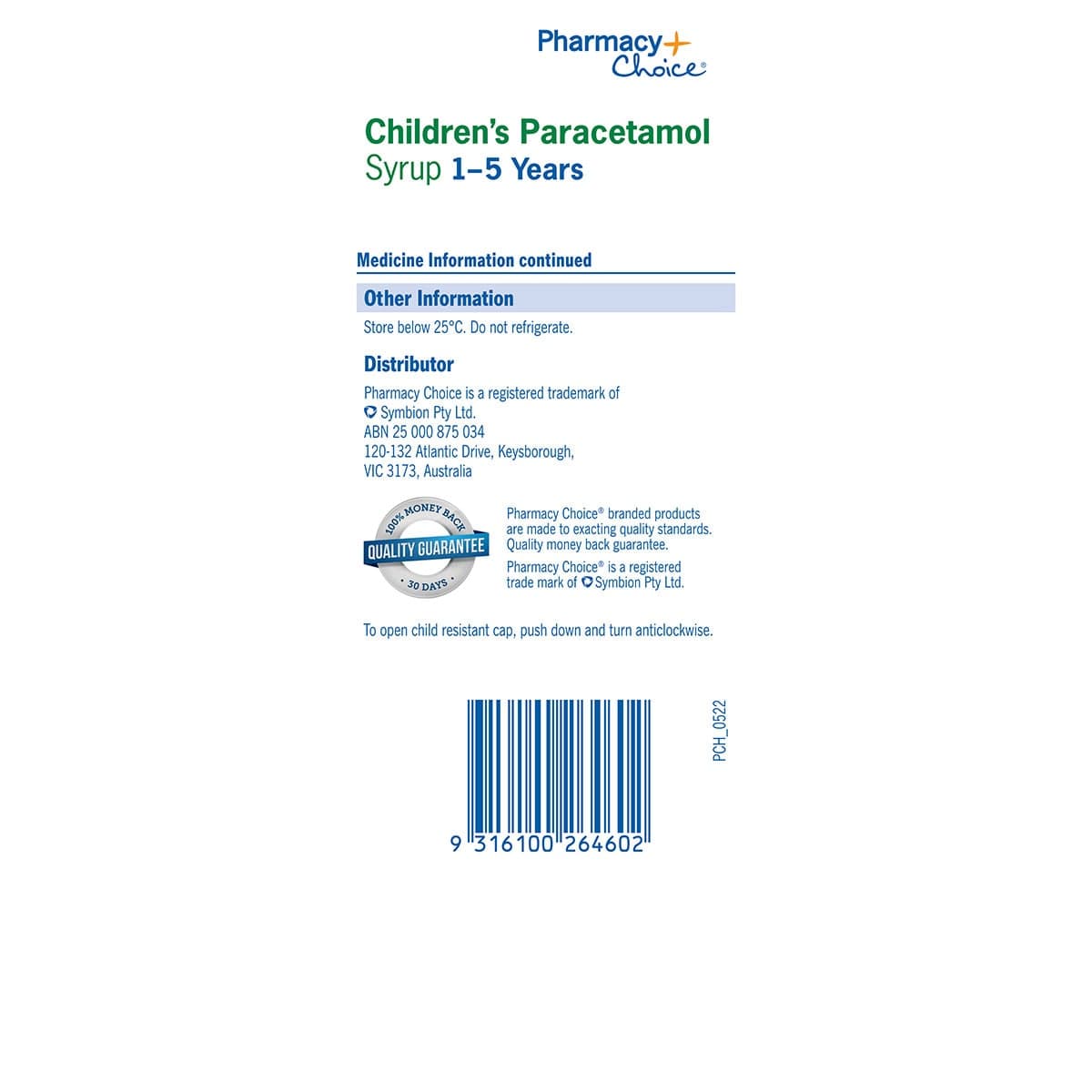 Thumbnail Pharmacy Choice Children's Paracetamol 1-5 Years 200ml