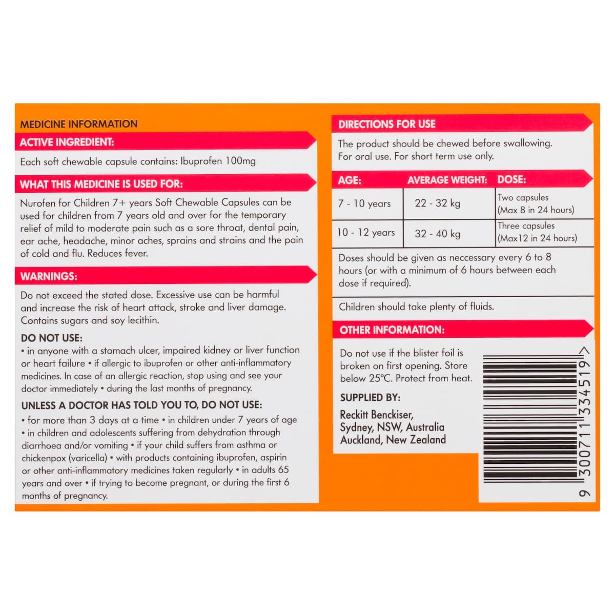 Thumbnail Nurofen For Children 7+ Years Orange 12 Soft Chewable Capsules