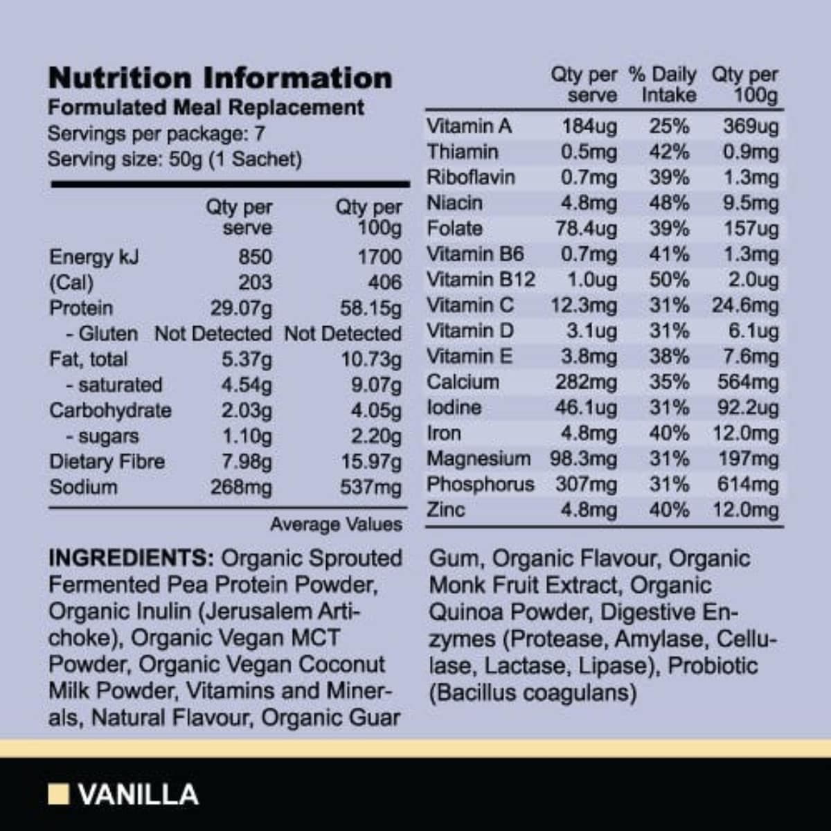 Proganics Organic Plant Based Meal Replacement Vanilla 350G