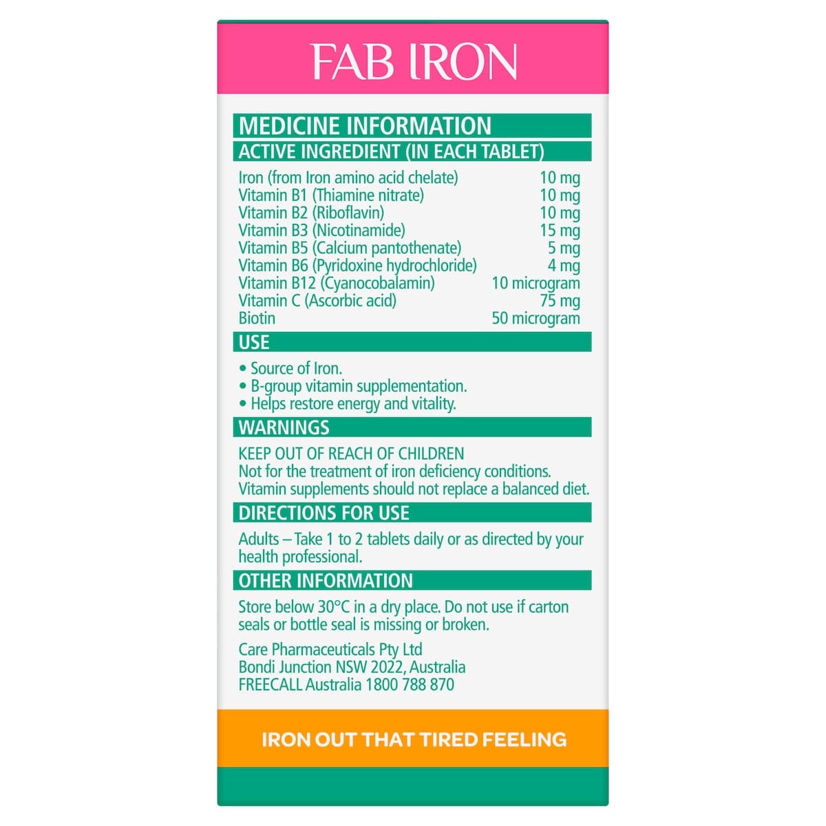 Thumbnail Fab Iron + Vitamin B Complex 60 Tablets