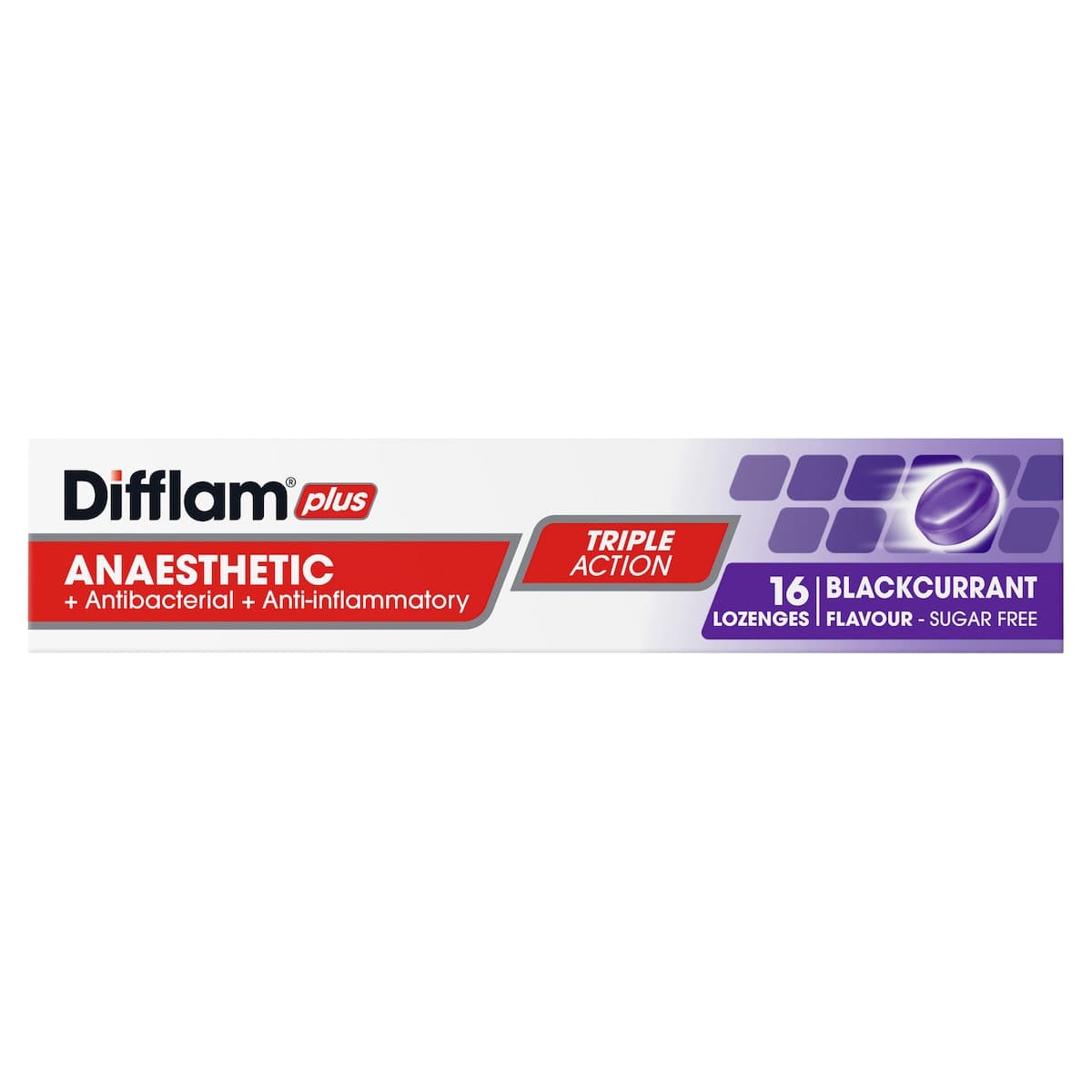 Thumbnail Difflam Plus Anaesthetic Sore Throat Lozenges Blackcurrant 16 Pack