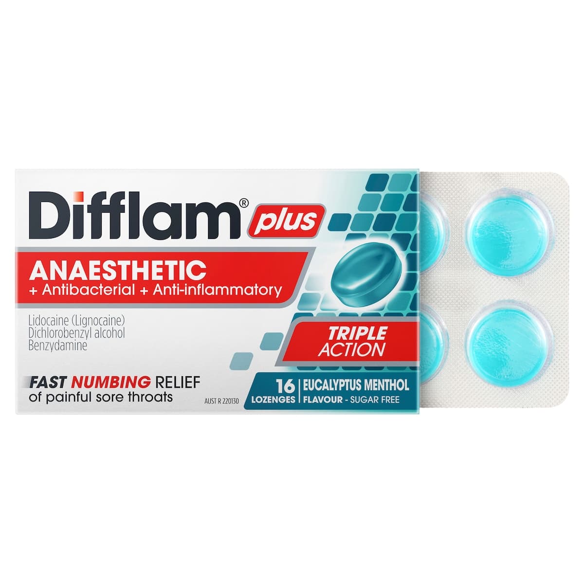 Thumbnail Difflam Plus Anaesthetic Sore Throat Lozenges Eucalyptus & Menthol 16 Pack