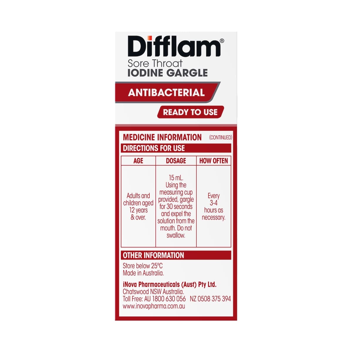 Thumbnail Difflam Ready To Use Sore Throat Gargle With Iodine Fresh Mint 200Ml