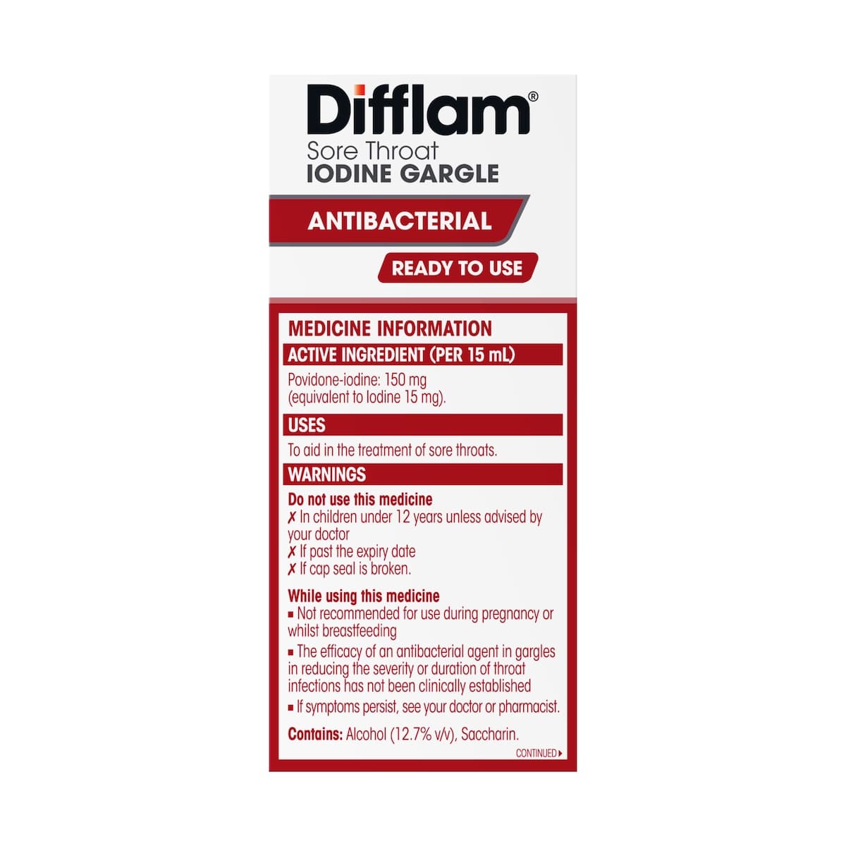 Thumbnail Difflam Ready To Use Sore Throat Gargle With Iodine Fresh Mint 200Ml