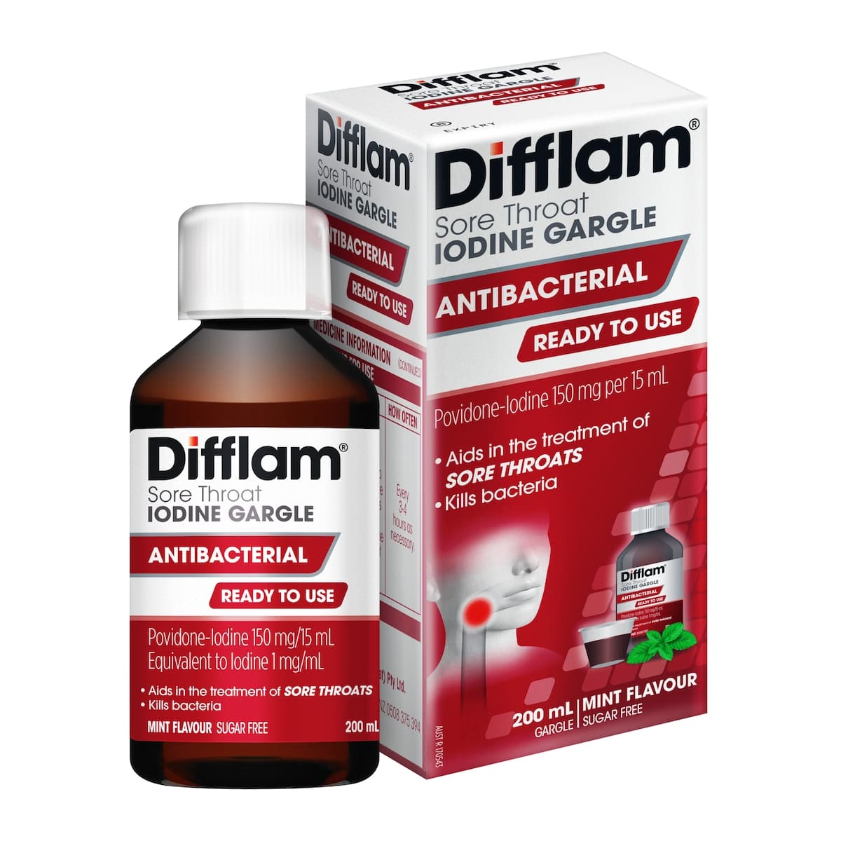 Thumbnail Difflam Ready To Use Sore Throat Gargle With Iodine Fresh Mint 200Ml