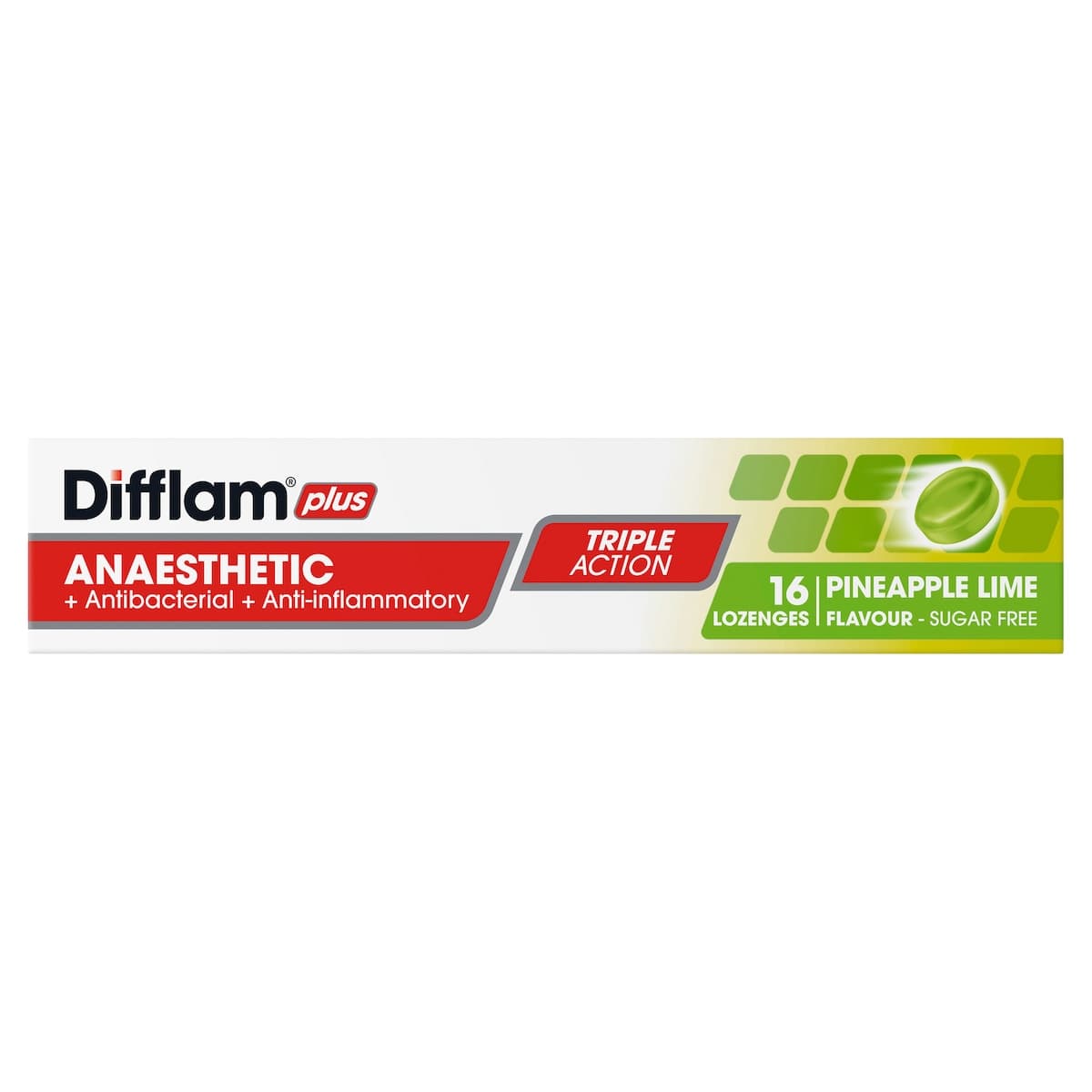 Thumbnail Difflam Plus Anaesthetic Sore Throat Lozenges Pineapple & Lime 16 Pack