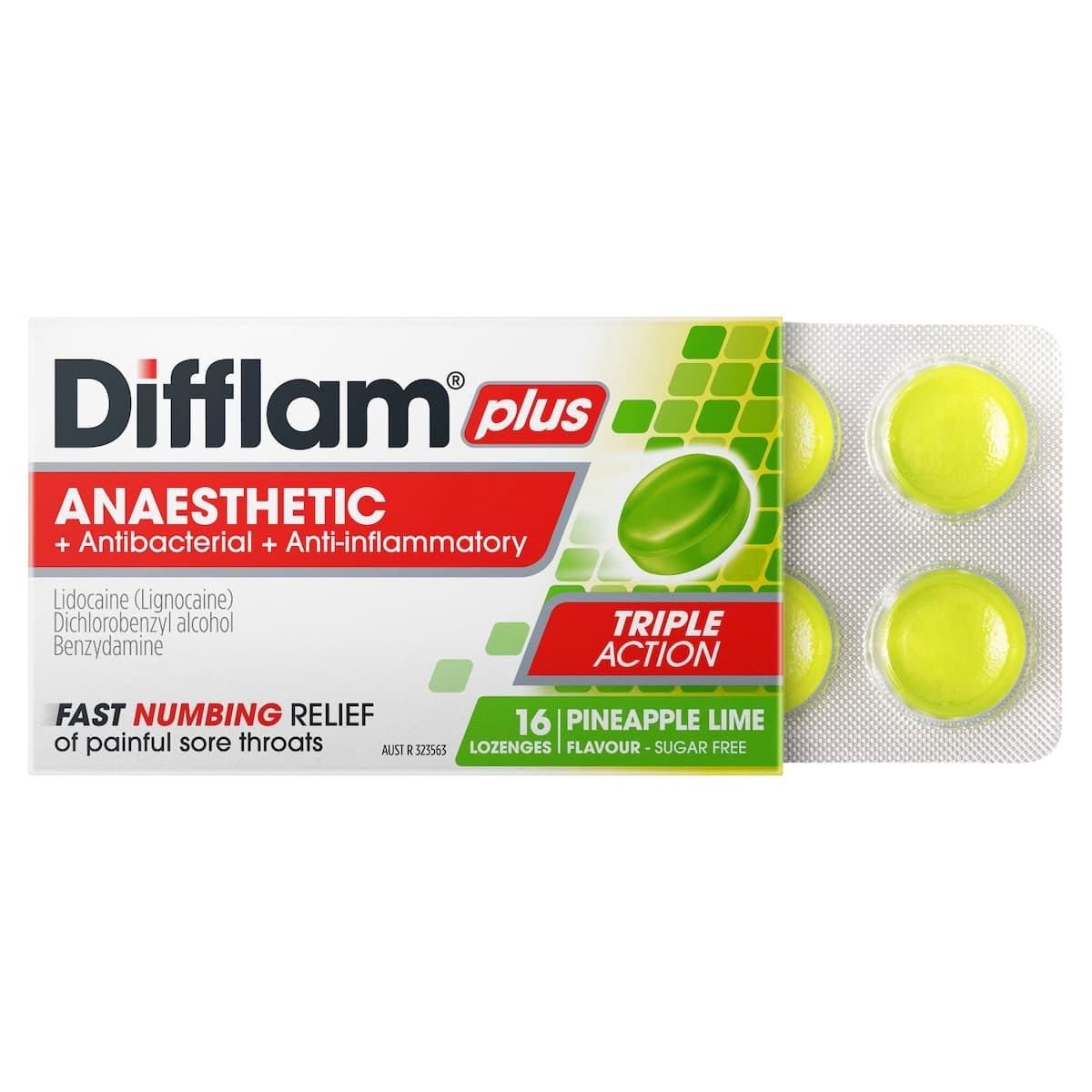 Thumbnail Difflam Plus Anaesthetic Sore Throat Lozenges Pineapple & Lime 16 Pack