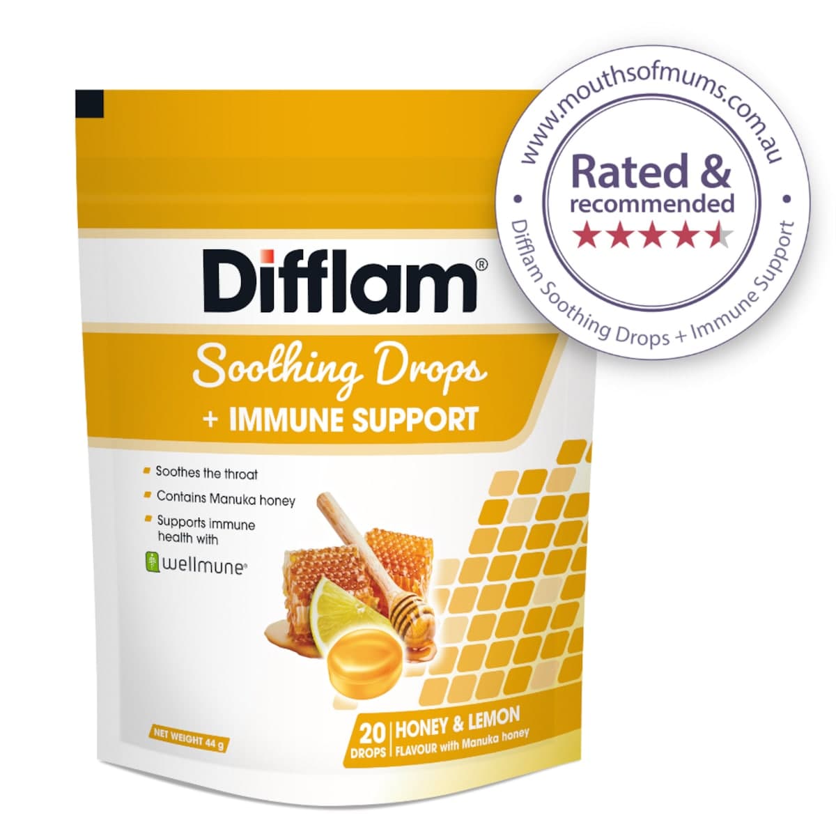 Thumbnail Difflam Soothing Drops + Immune Support Honey & Lemon 20 Pack