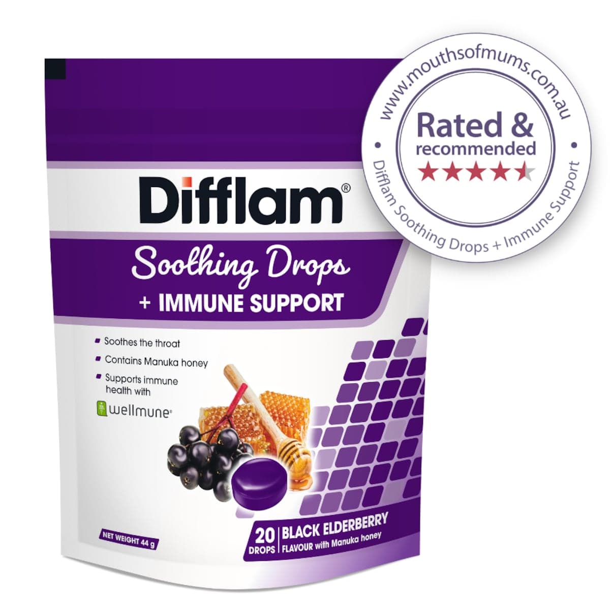 Thumbnail Difflam Soothing Drops + Immune Support Black Elderberry 20 Pack