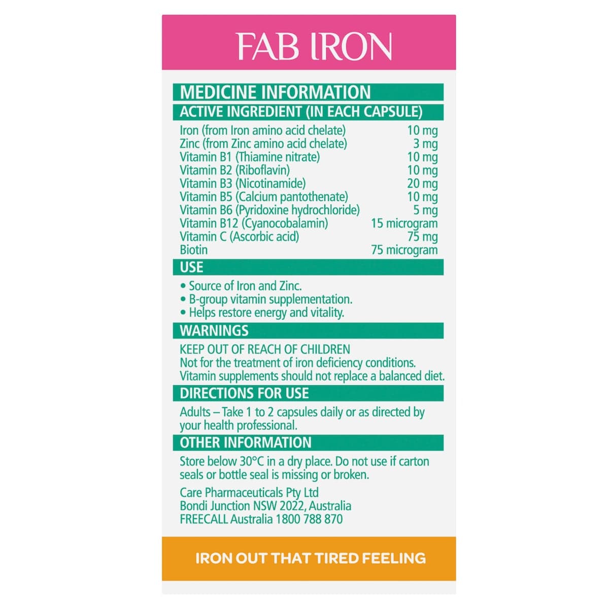 Thumbnail Fab Iron + Vitamin B + Zinc 60 Capsules