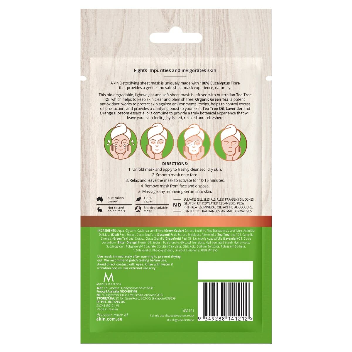 Thumbnail Akin Australian Tea Tree Oil Detoxifying Face Sheet Mask 1 Pack