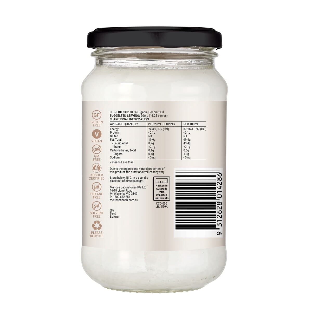 Thumbnail Melrose Organic Flavour Free Coconut Oil 325Ml