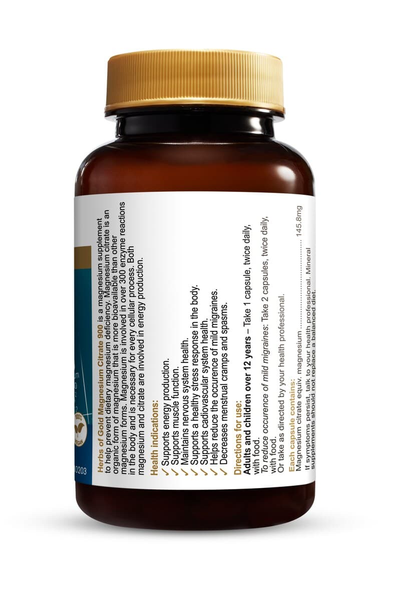 Thumbnail Herbs Of Gold Magnesium Citrate 900 60 Capsules