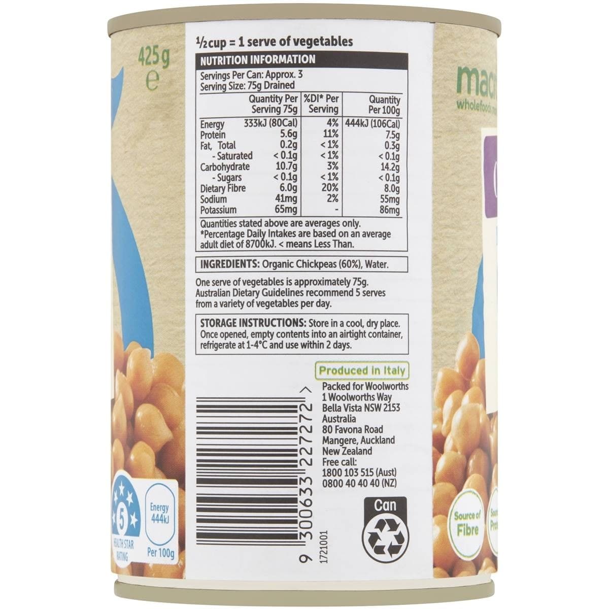 Thumbnail Macro Organic Chick Peas 425G