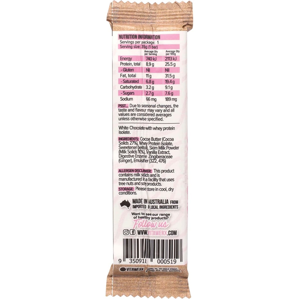 Thumbnail Vitawerx Protein White Chocolate Bar 12 X 35G