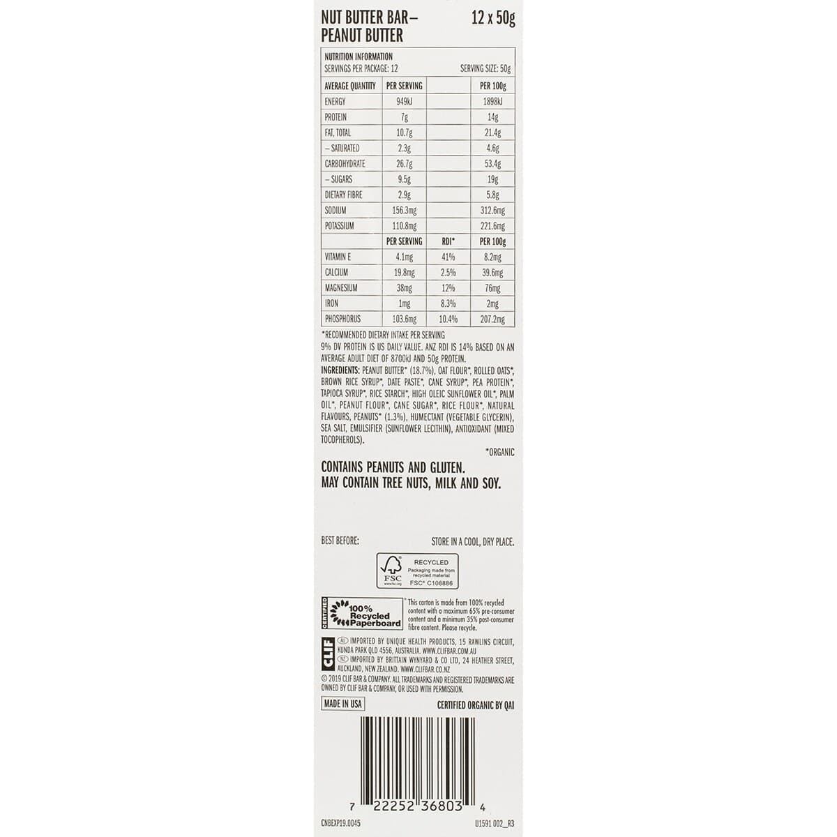 Thumbnail Clif Nut Butter Bar Peanut Butter 12 X 50G