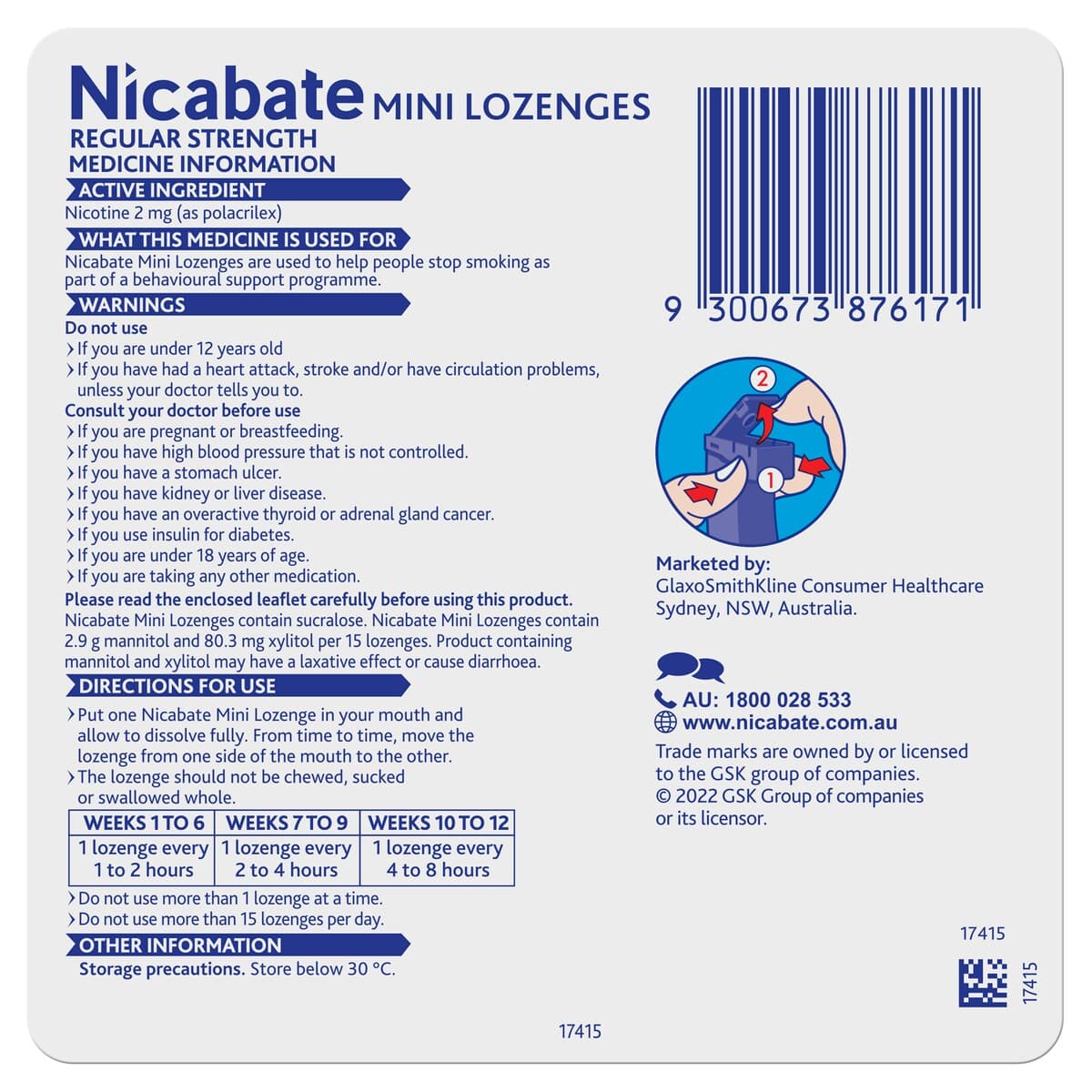 Nicabate Quit Smoking Mini Lozenges Mint 2Mg - 20 Pack