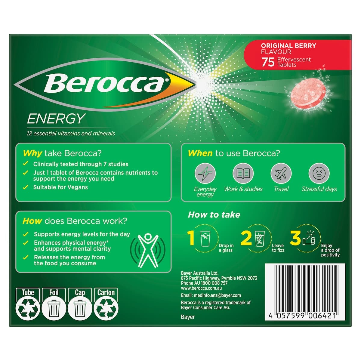 Thumbnail Berocca Effervescent Tablets Original Berry 75 Tablets