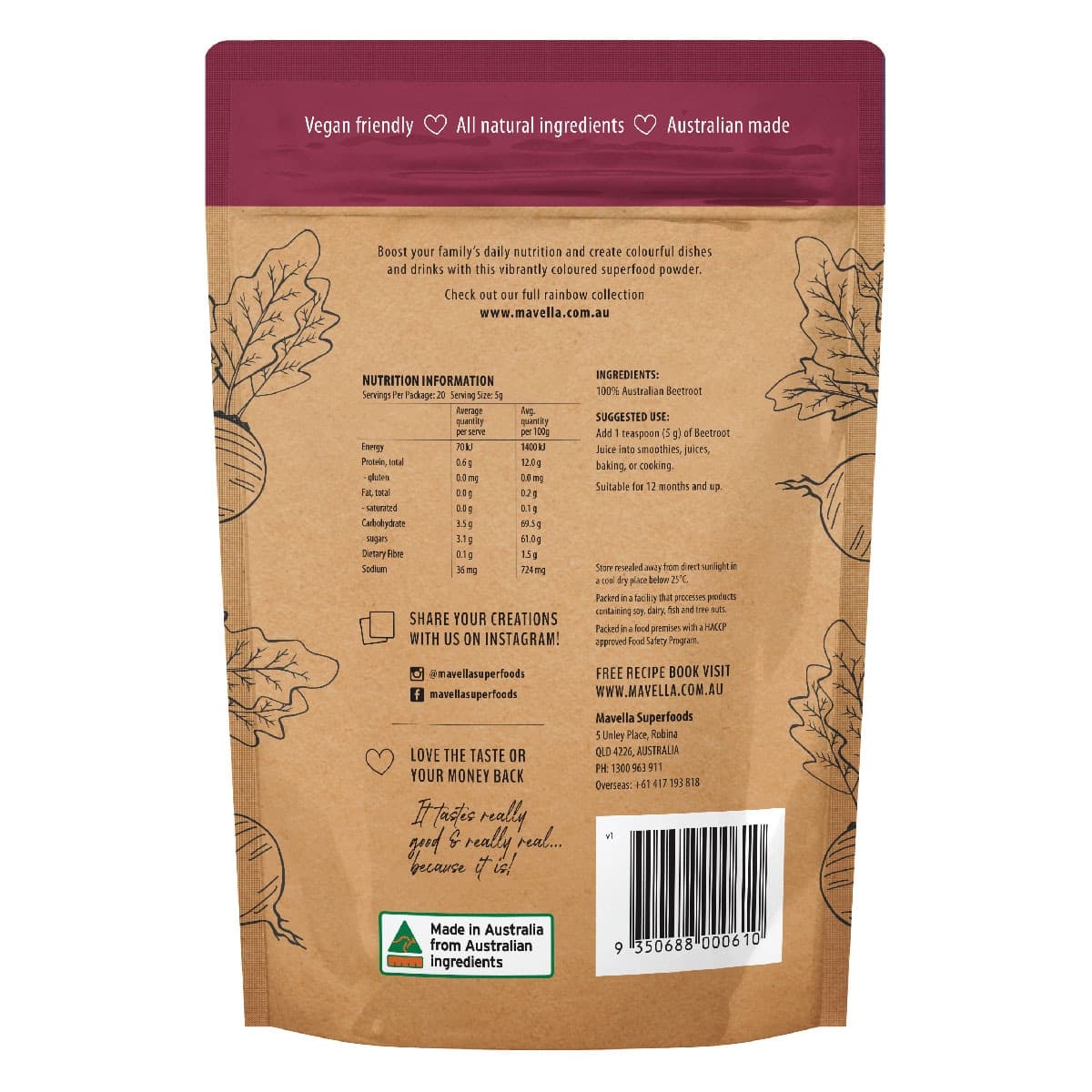 Thumbnail Mavella Superfoods Australian Beetroot 100G