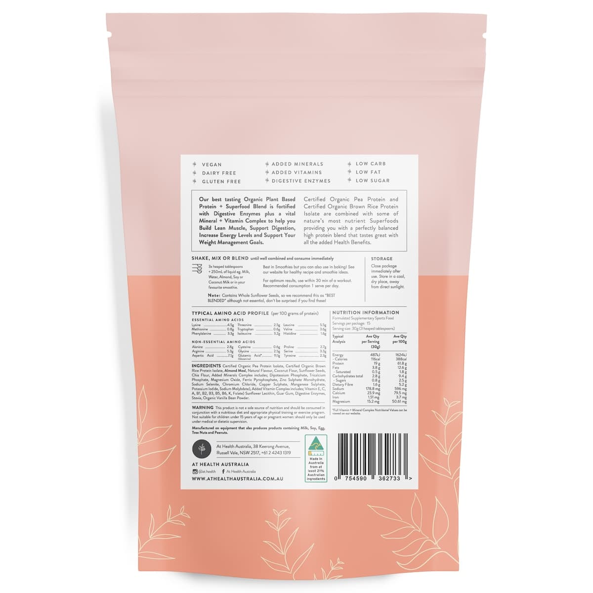 Thumbnail At Health Australia Organic Plant Based Protein Vanilla & Almond 450G