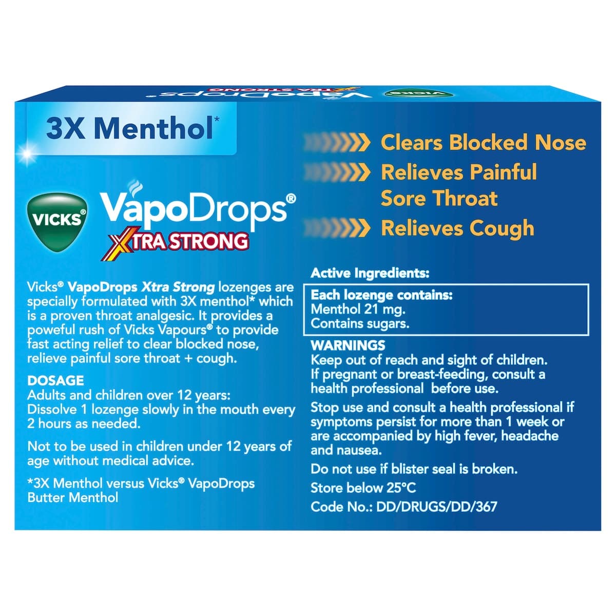 Thumbnail Vicks Vapodrops + Cough Xtra Strong Lemon Menthol Blast 16 Lozenges