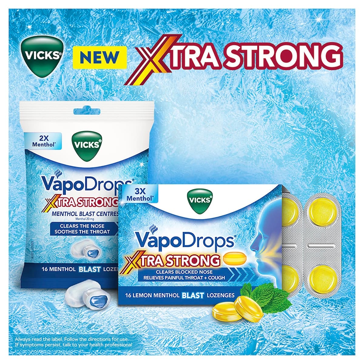 Thumbnail Vicks Vapodrops + Cough Xtra Strong Lemon Menthol Blast 16 Lozenges