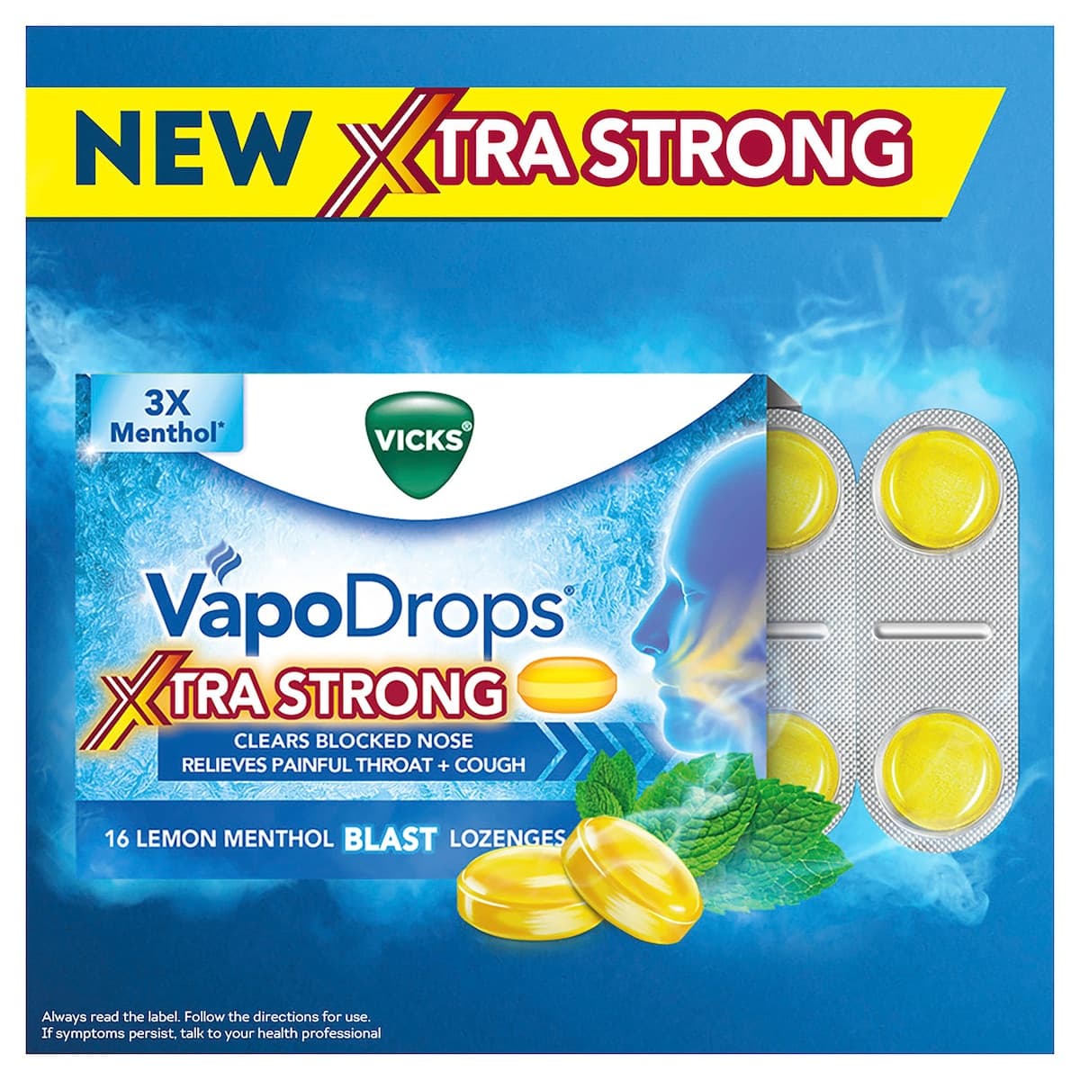 Thumbnail Vicks Vapodrops + Cough Xtra Strong Lemon Menthol Blast 16 Lozenges