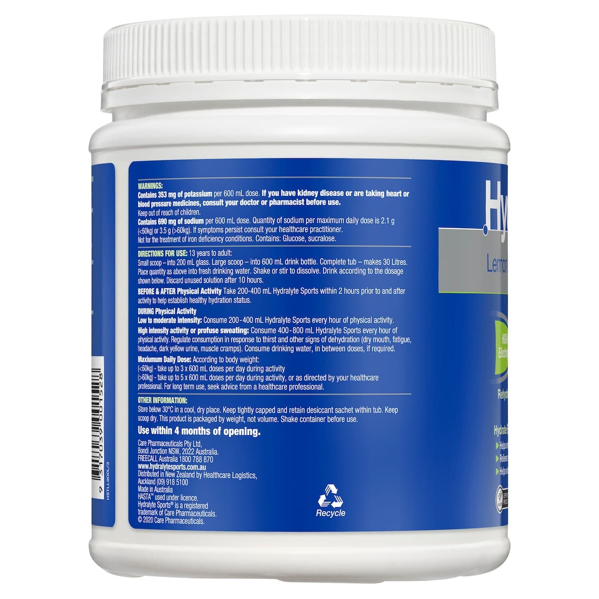 Thumbnail Hydralyte Sports Lemon Lime Flavour Electrolyte Powder 900G