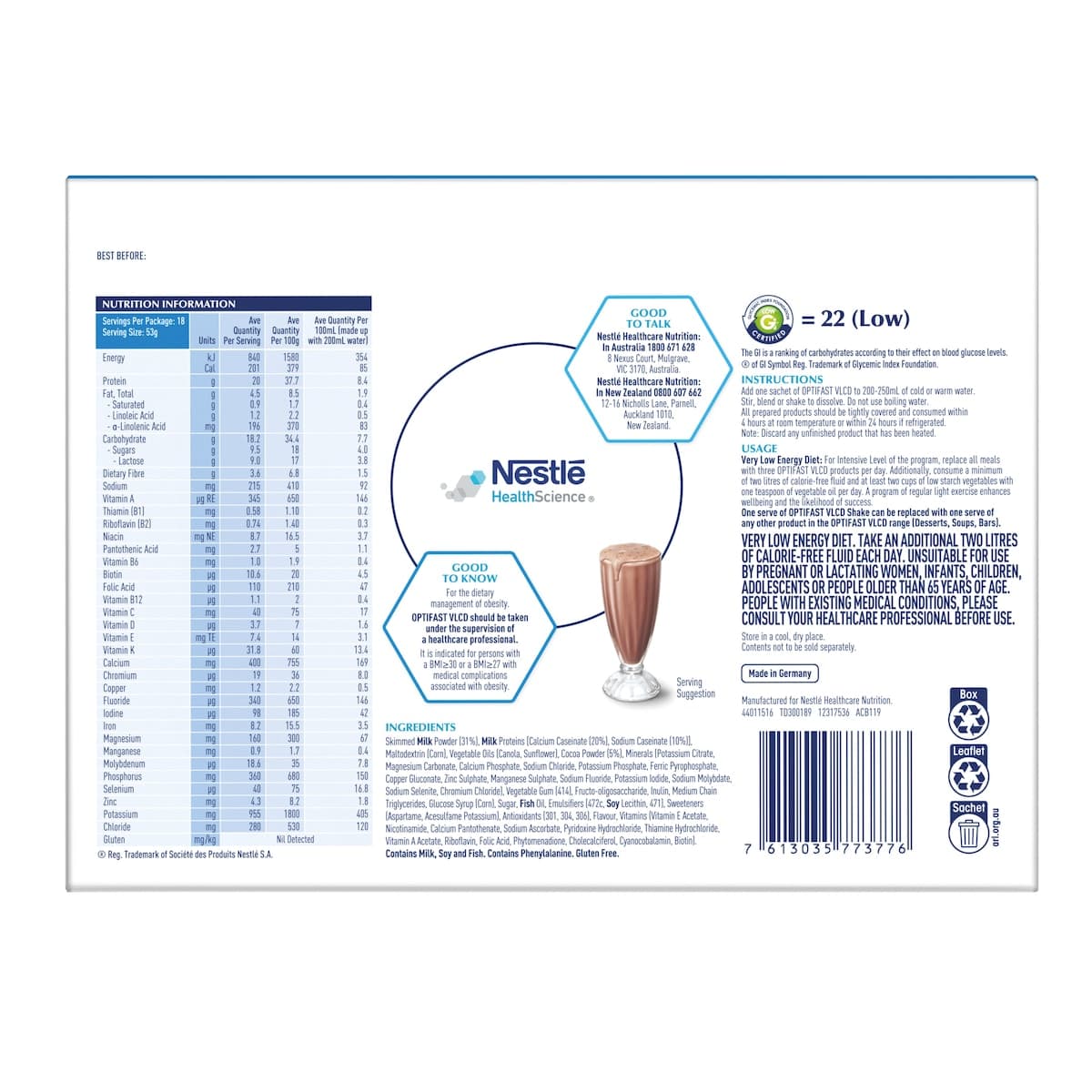 Thumbnail Optifast Vlcd Shake Chocolate 18 Serves