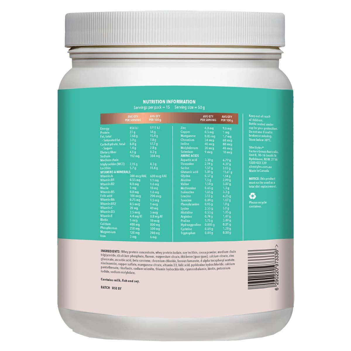 Slimstyles Meal Replacement Shake Chocolate 720G