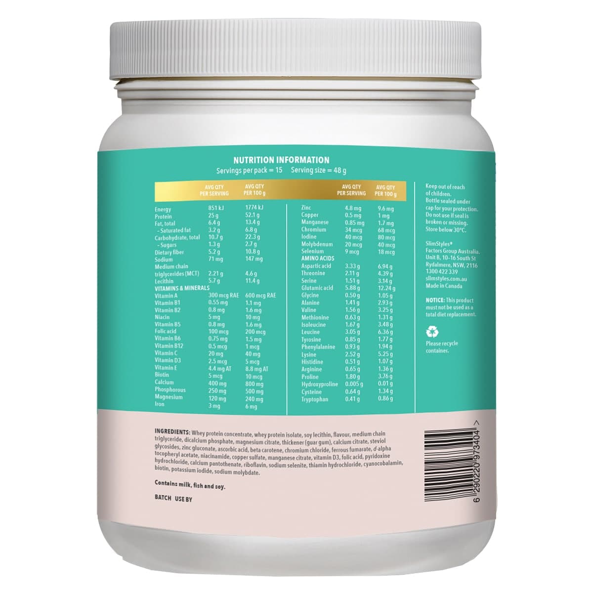 Slimstyles Meal Replacement Shake Vanilla 720G